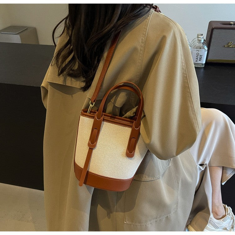 Sturdy Canvas Bucket Bag for Women Shoulder Strap Crossbody Retro Casual Handbag
