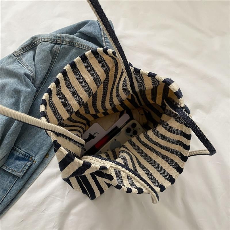 Women’s Striped Canvas Tote Bag Large Beach Travel Shopping Shoulder Purse