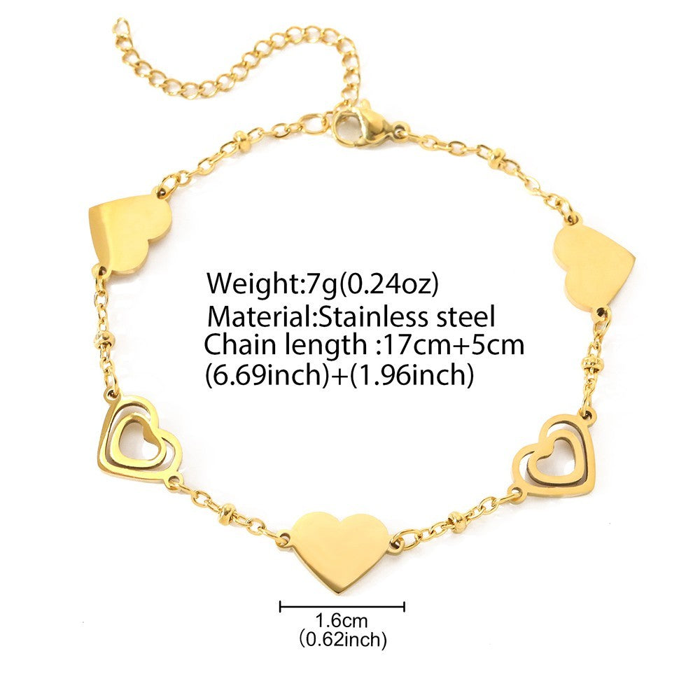 Gold Heart Charm Bracelet Women’s Adjustable Link Chain Jewelry Gift
