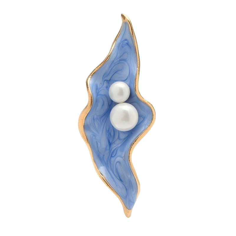 2PCS Abstract Swirl Enamel Pearl Brooch Pin Set Light Blue & White
