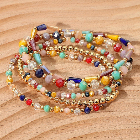 5PCS Colorful Beaded Stretch Multi Layered Bracelets Set for Women Jewelry