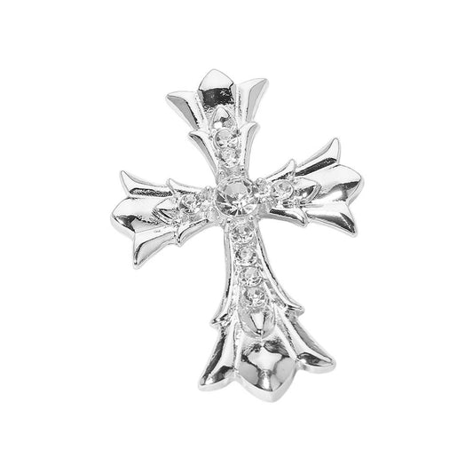 Silver Tone Ornate Rhinestone Gothic Cross Brooch Pin Accessory - 1.7" x 2.3"