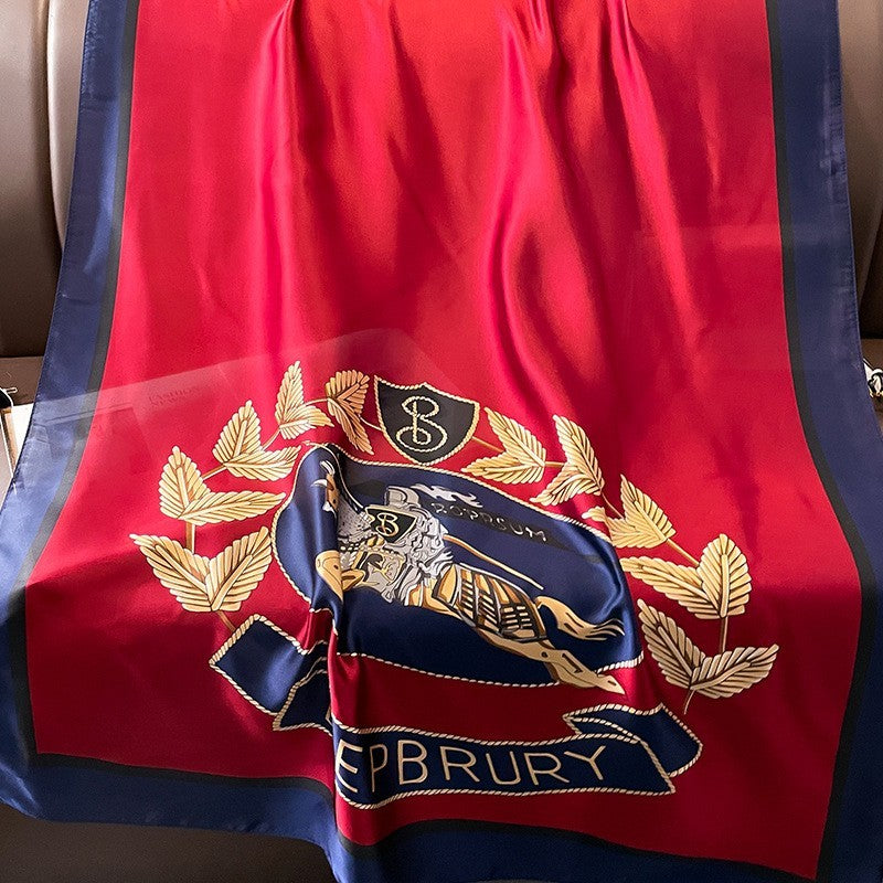 Equestrian Heraldic Crest Print Scarf Shawl 70.9"x35.4" Red Blue Gold New