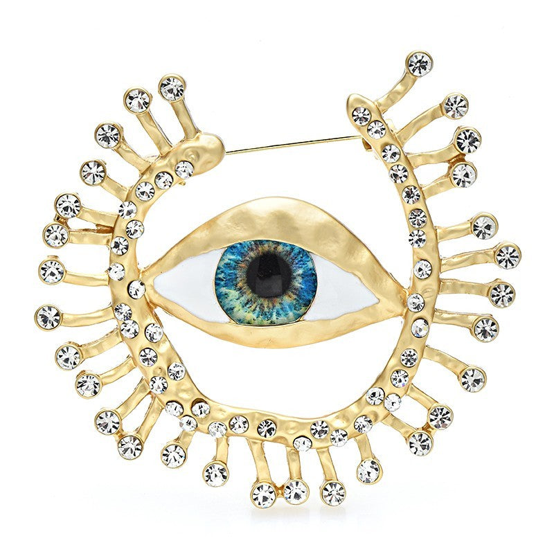 Gold Tone Evil Eye Brooch Pin Sunburst Rhinestone Amulet Protection Jewelry
