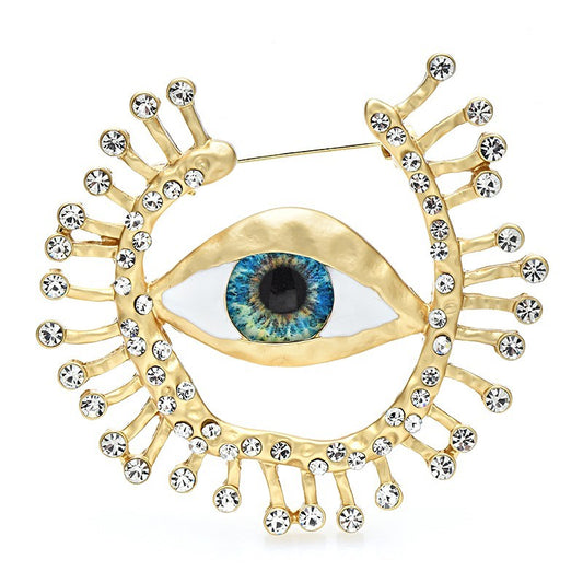 Gold Tone Evil Eye Brooch Pin Sunburst Rhinestone Amulet Protection Jewelry