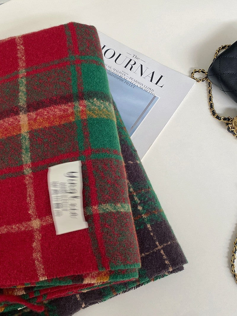 2 Pack Oversized Plaid Scarves Set Faux Cashmere Winter Shawl Wrap Red Green