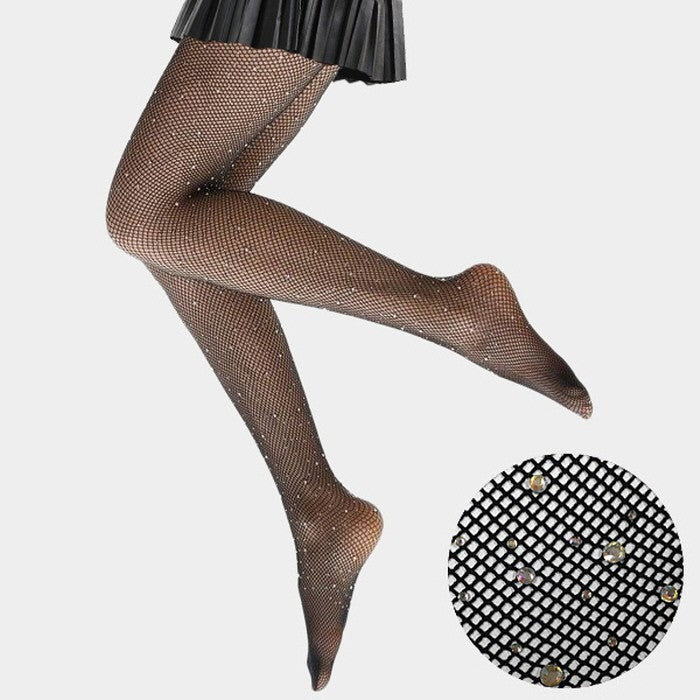3X Women's One Size Crystal Embellished Fishnet Sparkling Pantyhose Tights Black