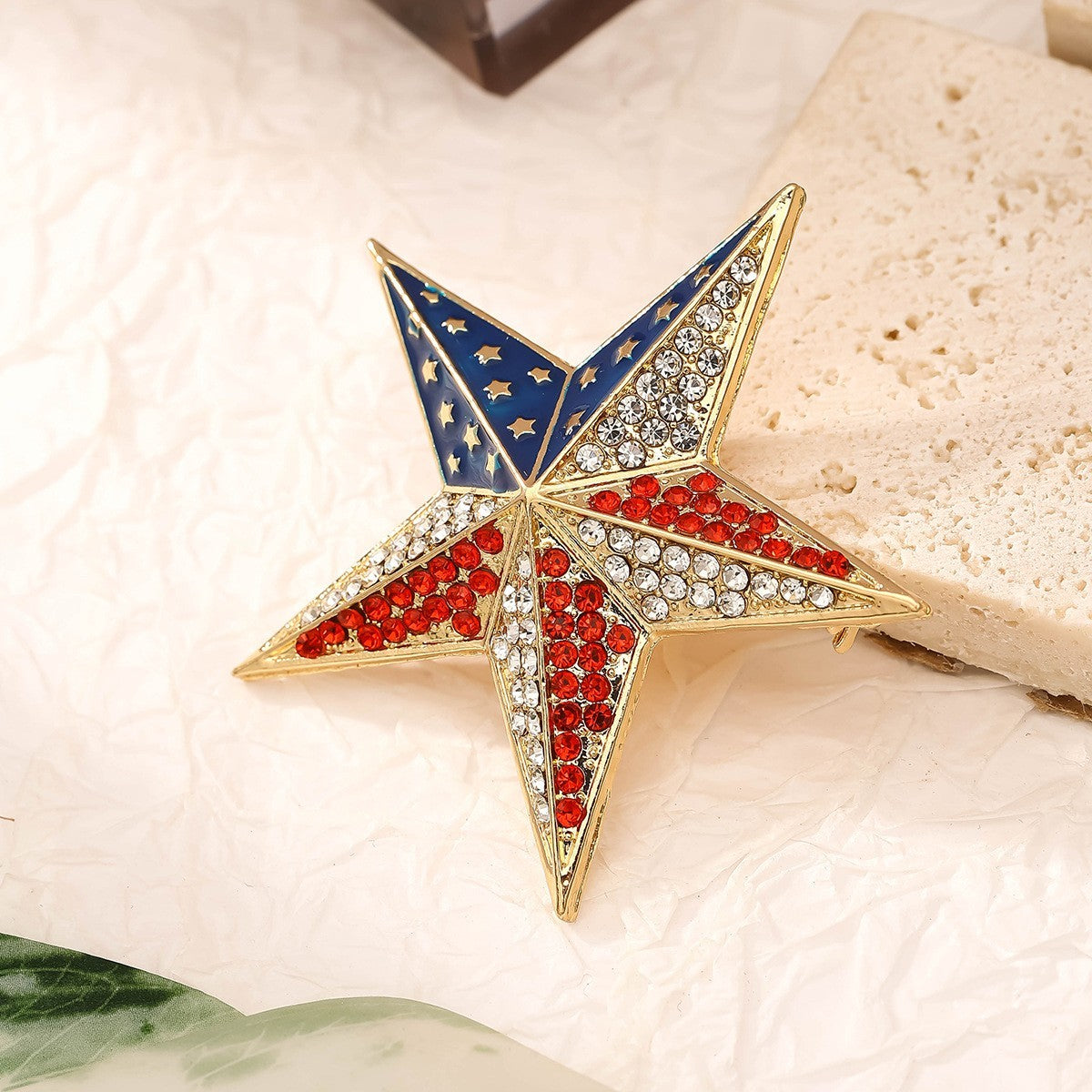 2pcs American Flag Star Brooch Pin Patriotic Rhinestone Crystal Jewelry Gift