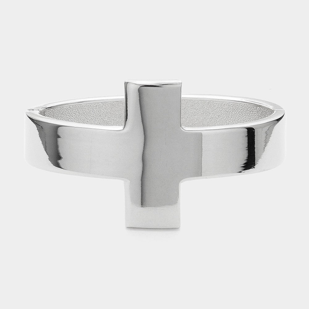 Metal Cross Hinged Bangle Bracelet for Women Religious Jewelry Gift Idea
