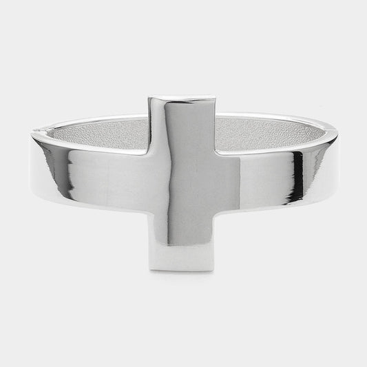 Metal Cross Hinged Bangle Bracelet for Women Religious Jewelry Gift Idea