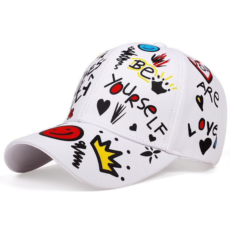 2pcs Graffiti Print Baseball Cap Be Yourself Inspirational Snapback Hat Set