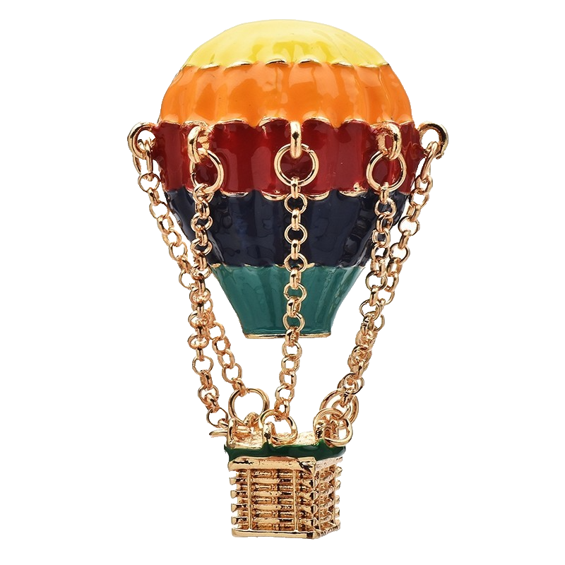 Colorful Enamel Hot Air Balloon Brooch Gold Tone Adventure Travel Fashion Pin