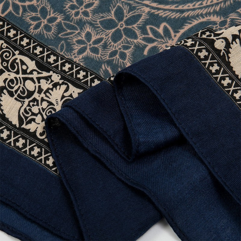 Luxury Blue Paisley Floral Scarf Shawl Wrap Winter Pashmina Style Fringed