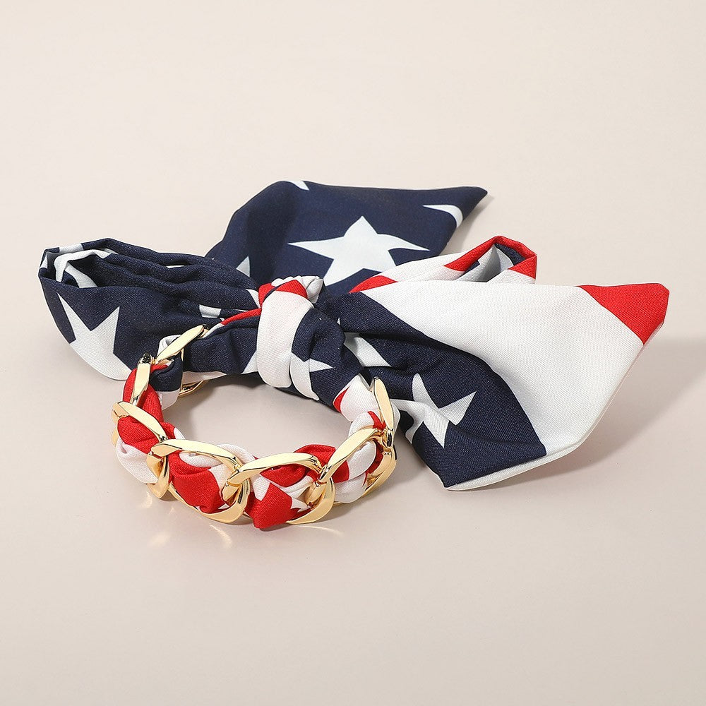 Patriotic Stars and Stripes Bracelet Gold Chain Link Adjustable