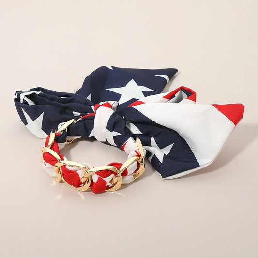 Patriotic Stars and Stripes Bracelet Gold Chain Link Adjustable