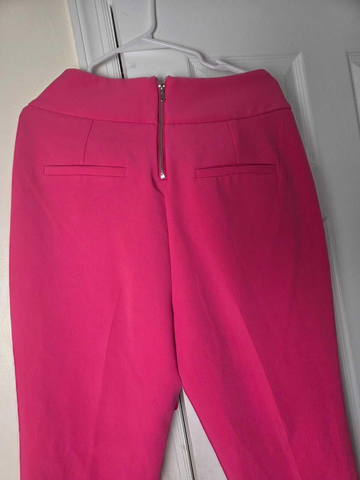 Hot Pink Self-Belted High Waist Tapered Pants for Women Slim Fit Office Trousers