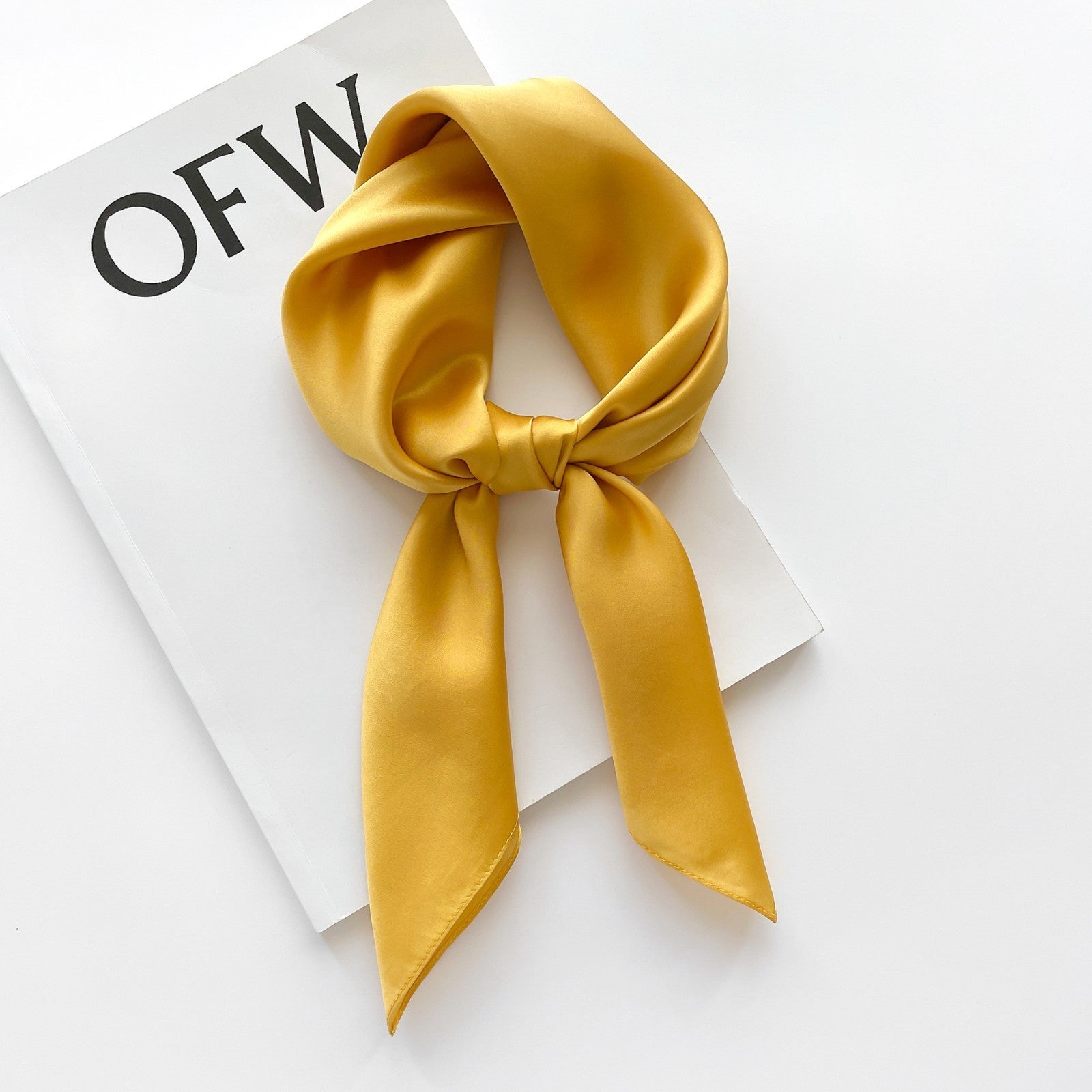 2pc Silk Feel Square Scarf Set 27x27in Black Yellow Satin Hair Wrap Neckerchief