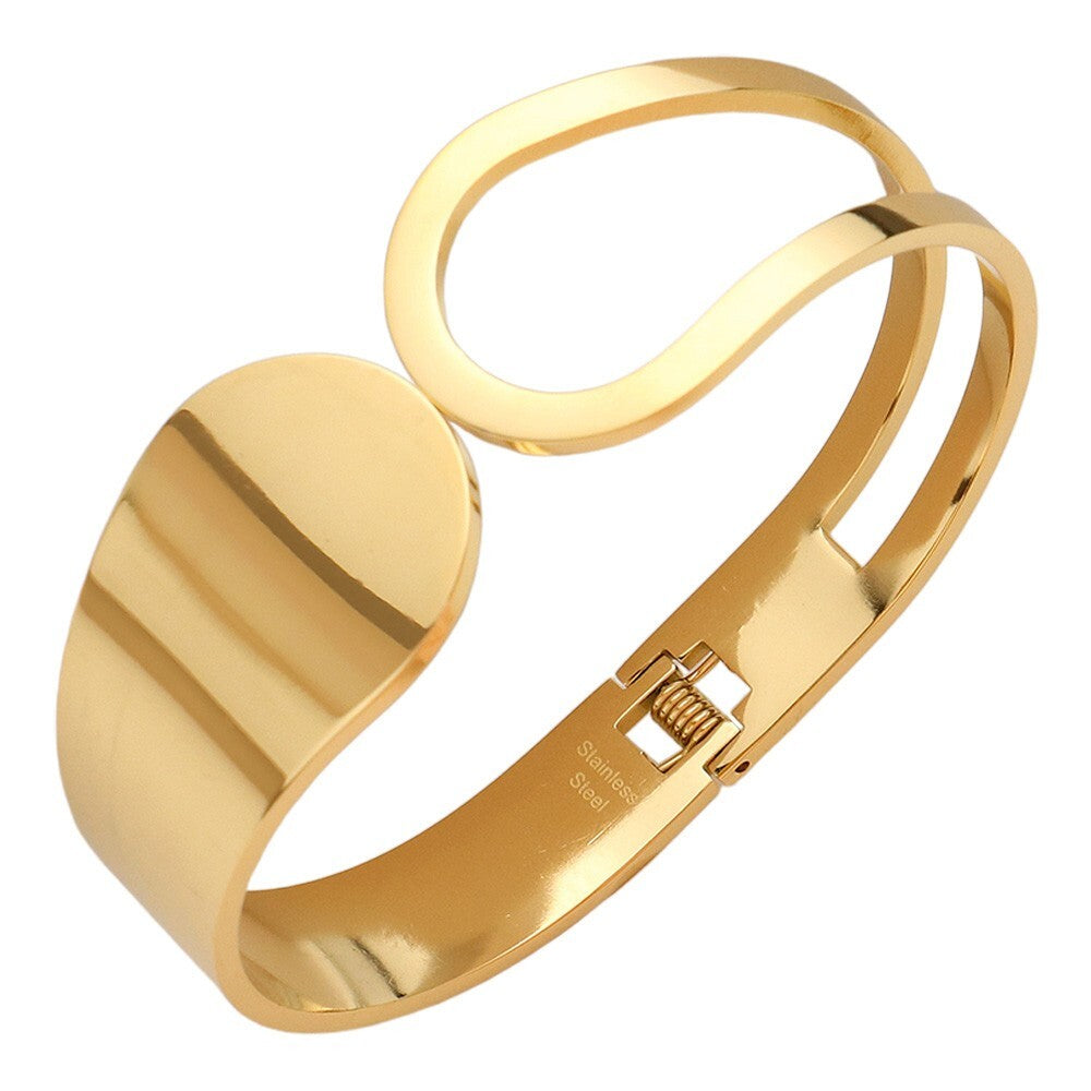 Stainless Steel Gold Tone Abstract Hinged Bangle Bracelet for Women Jewelry