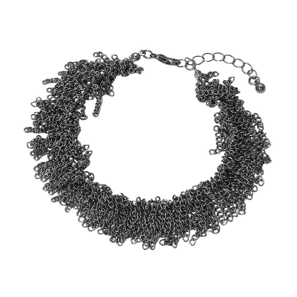 Dark Toned Metal Clustered Multi-Chain Fringe Bracelet Adjustable Lobster Clasp
