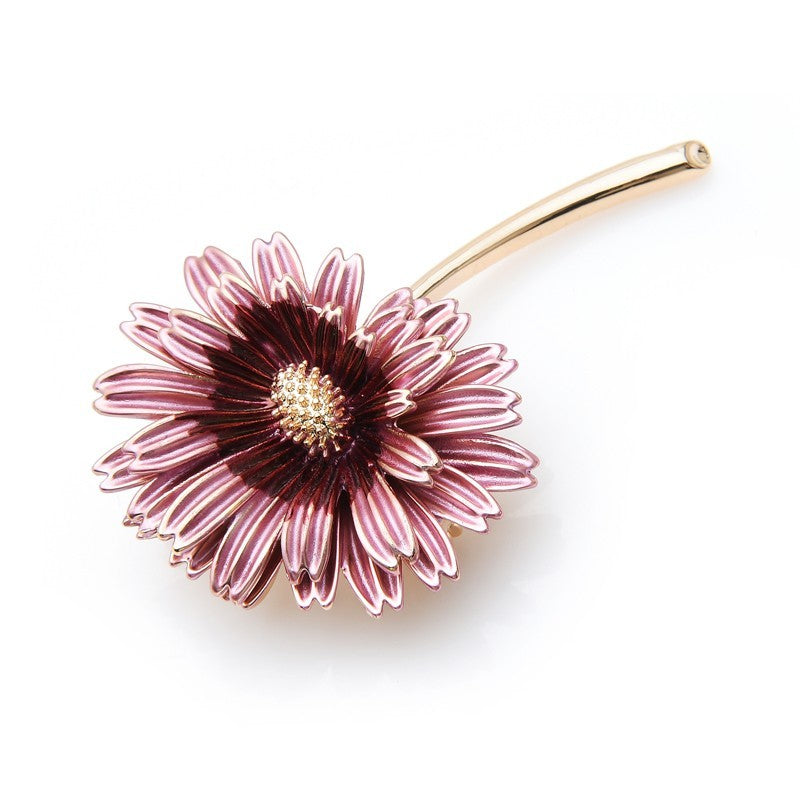 Elegant Enamel Flower Brooch Pin Pendant Necklace Pink Gold Tone  Jewelry