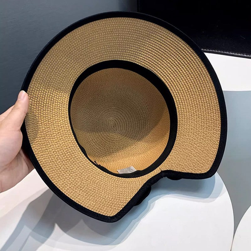 Summer Wide Brim Straw Sun Hat for Women with Ribbon Bowknot UV Protection Beach