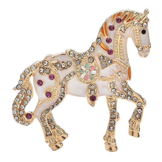2PC Ornate Rhinestone Enamel Horse Brooch Pin Set Equestrian Carnival Jewelry