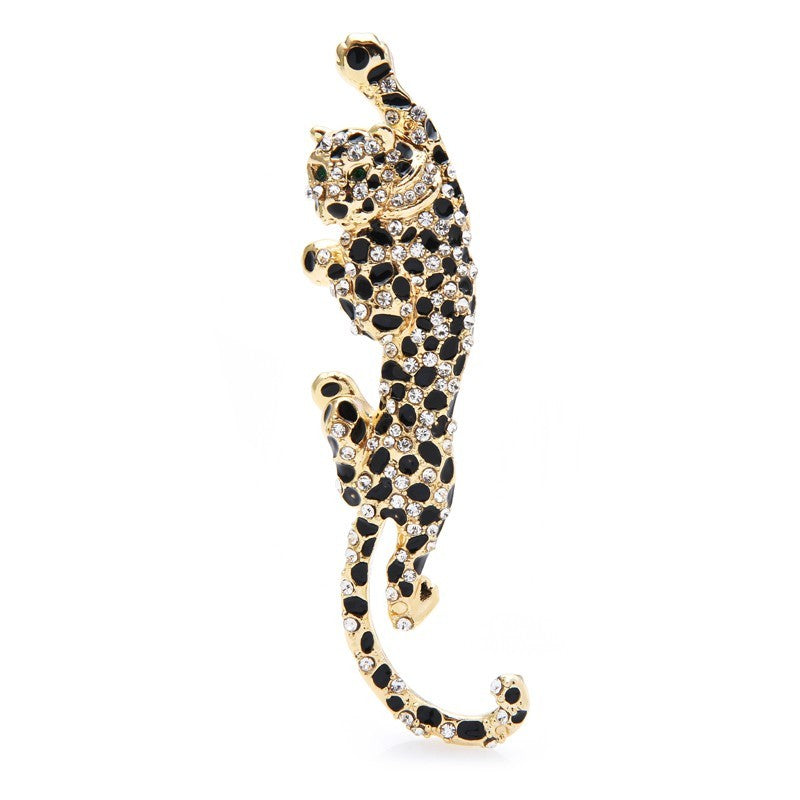 Elegant Black Crystal Panther Leopard Brooch Pin Gold Tone Animal Jewelry