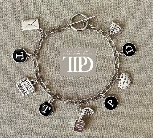  The Tortured Poets  Inspired Antique Silver Charm Bracelet Great Quality 