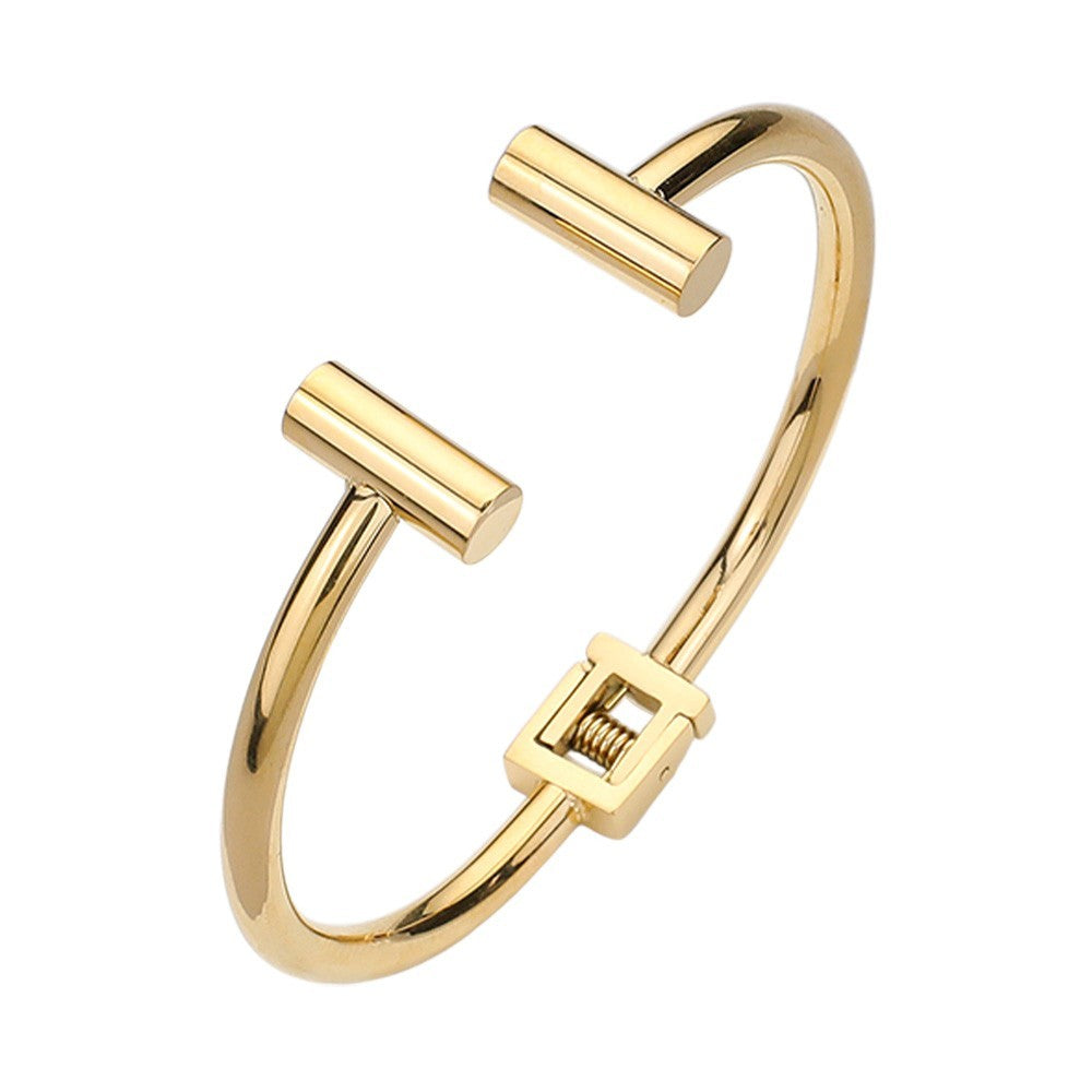 Gold Open Cuff Bracelet Minimalist Square Clasp Modern Unisex Fashion Jewelry