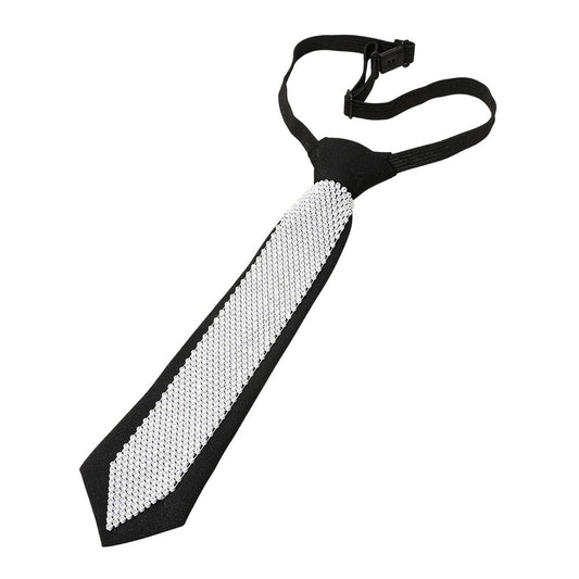 Black Necktie Style Rhinestone Necklace with Adjustable Elastic Strap - 22"