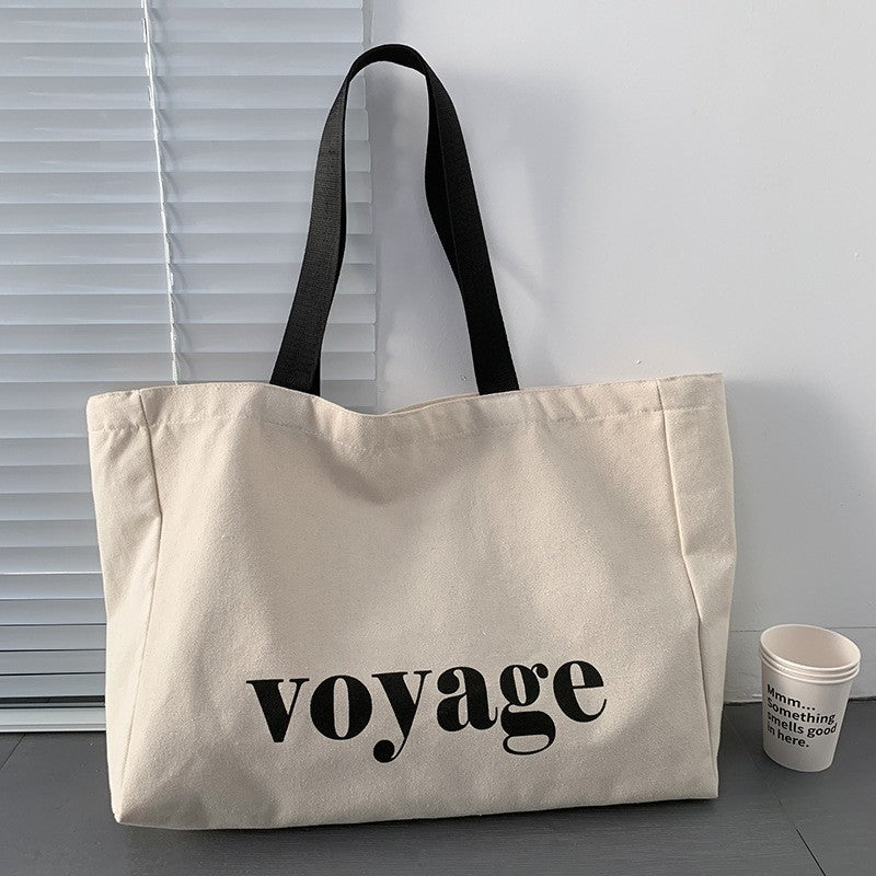 Letter Voyage Canvas Tote Bag Large Shoulder Bag for Women Travel Shopping Bags