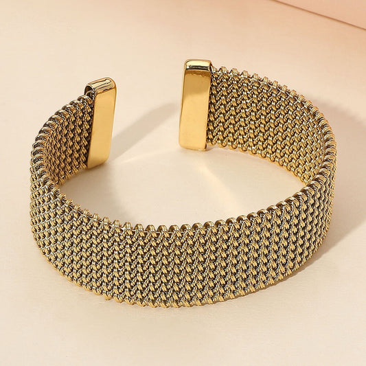 Stainless Steel Mesh Cuff Bracelet Adjustable Open Bangle for Men Women Gift