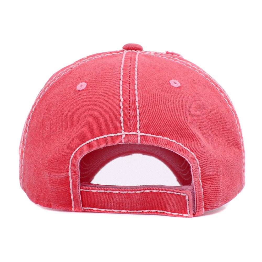 MAMA Embroidered Pink Distressed Baseball Cap Vintage Style Adjustable Hat