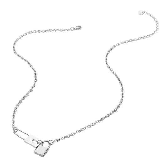 Stainless Steel Lock Pendant Necklace for Women Chunky Chain Link Padlock Choker