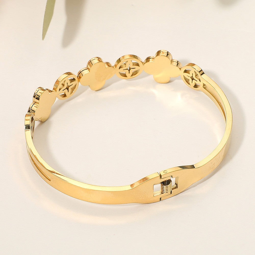 Golden Clover Bangle Mother of Pearl Stainless Steel Bracelet