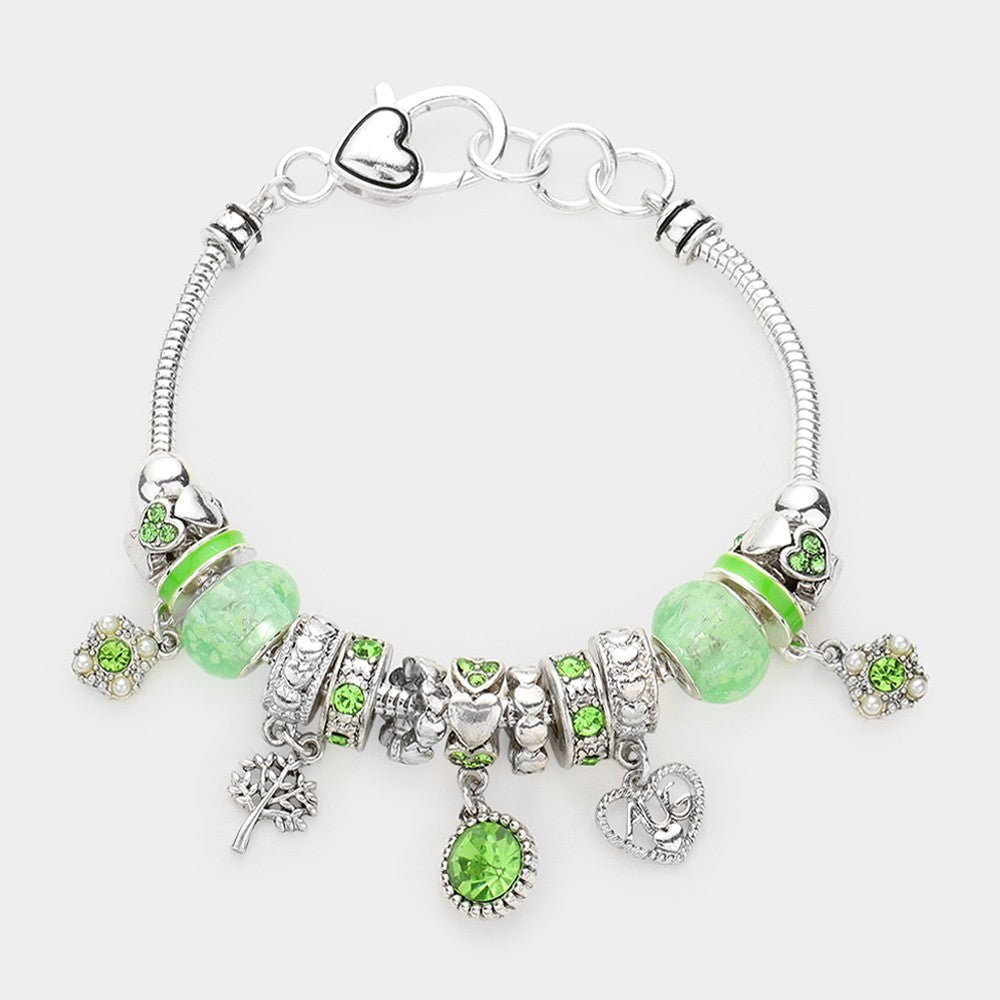 August Birthstone Bracelet for Women Green Peridot Charm Beaded Jewelry Gift