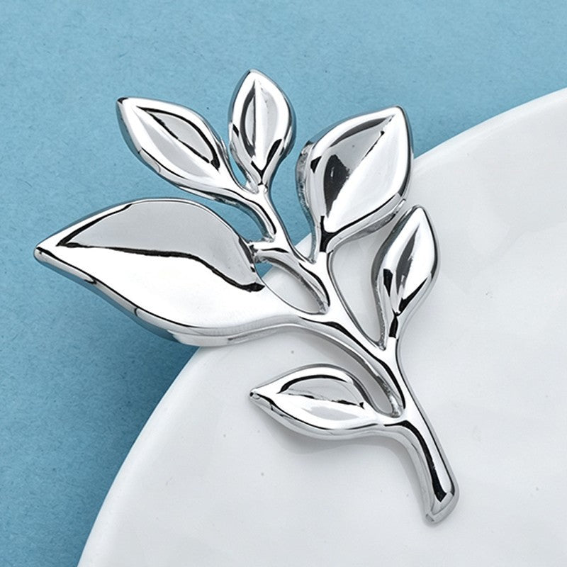 2pcs Leaf Brooch Set Gold Silver Tone Metal Plant Pin Minimalist Style