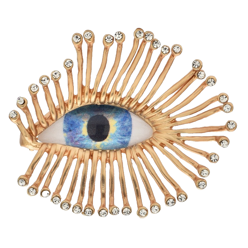 Eye Brooch Pin Gold Tone Crystal Rhinestone Statement Jewelry Accessory