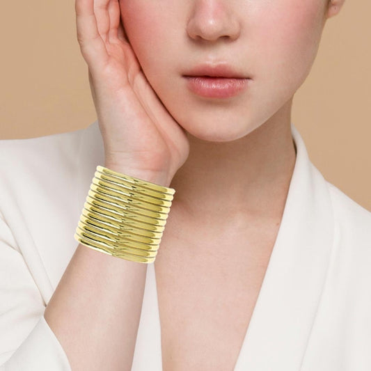 Gold Multi-Strand Metallic Coil Cuff Bracelet Wide Statement Wrap