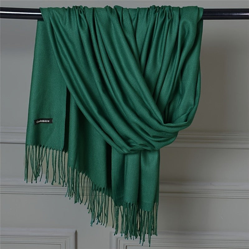Emerald Green Cashmere Scarf Large Shawl Wrap Soft Fringed Winter