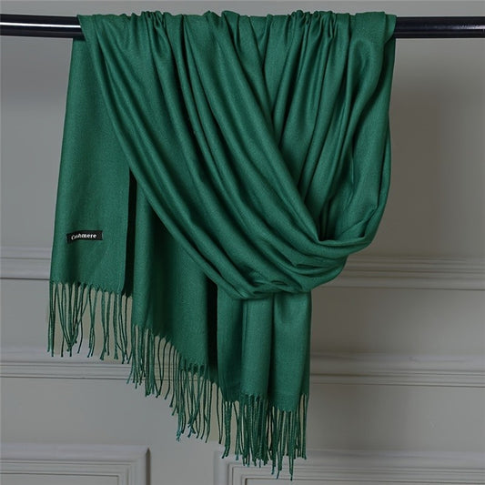Emerald Green Cashmere Scarf Large Shawl Wrap Soft Fringed Winter