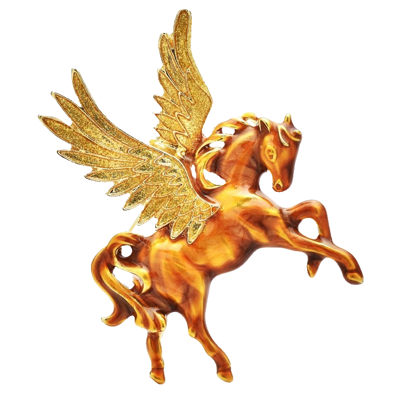 Golden Pegasus Brooch Enamel Flying Horse Animal Pin Statement Gift Fashion Jewe