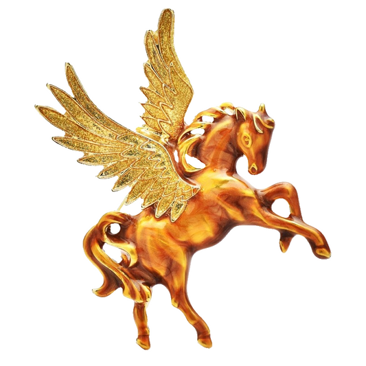Golden Pegasus Brooch Enamel Flying Horse Animal Pin Statement Gift Fashion Jewe