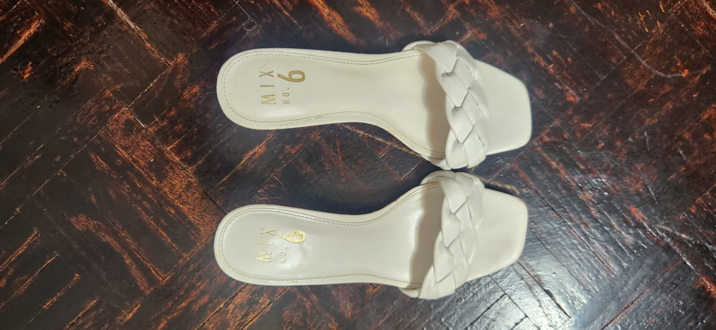 Mix No 6 White Cushion Fabric Slip On Sandals for Women Kitten Heels White 6.5