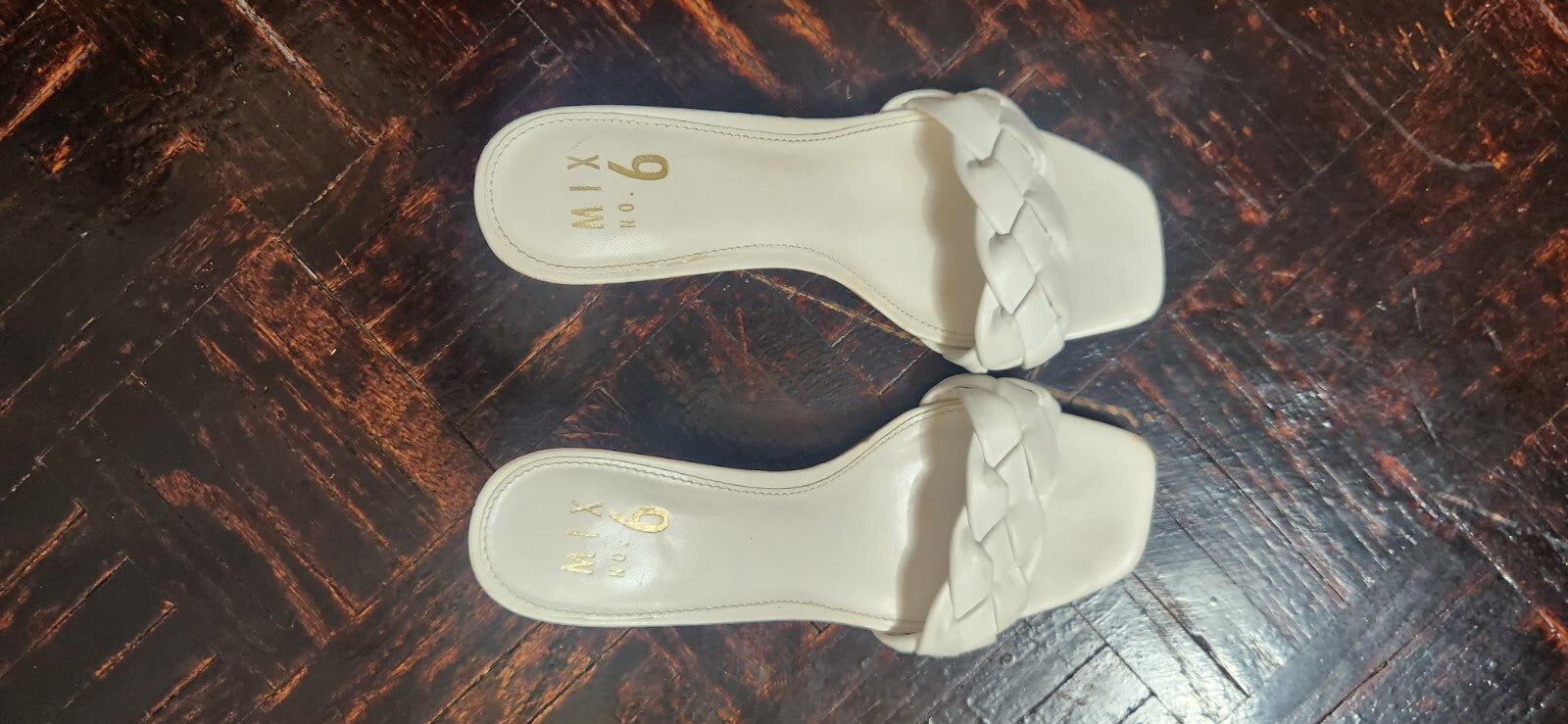 Mix No 6 White Cushion Fabric Slip On Sandals for Women Kitten Heels White 6.5