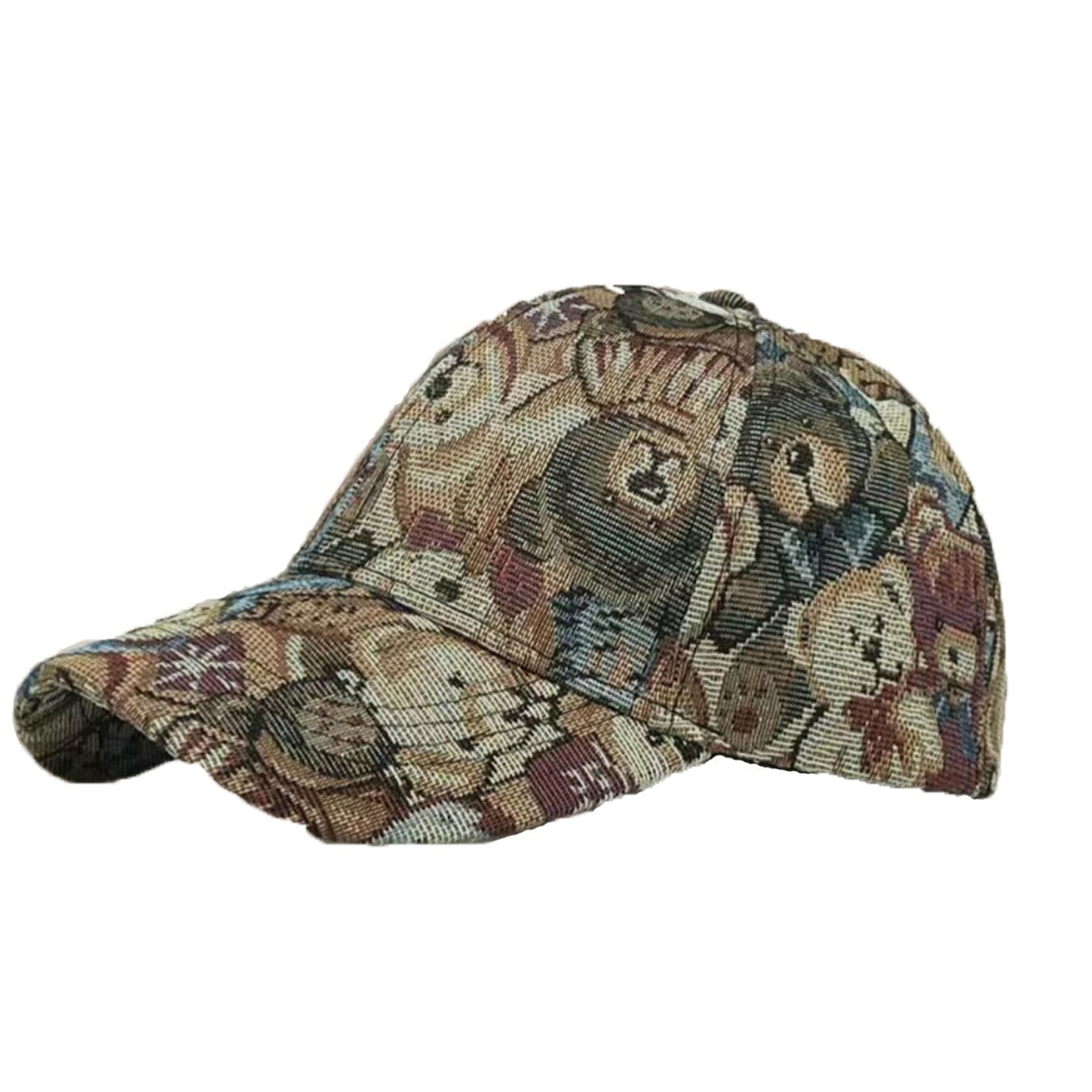 Tapestry Teddy Bear Baseball Cap Woven Dad Hat Vintage 90s Style Adjustable