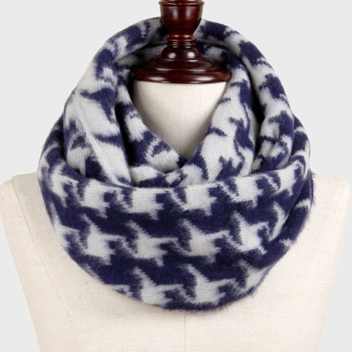 2-in-1 Houndstooth Infinity Scarf Bundle Navy Gray & Brown Beige Winter Wrap