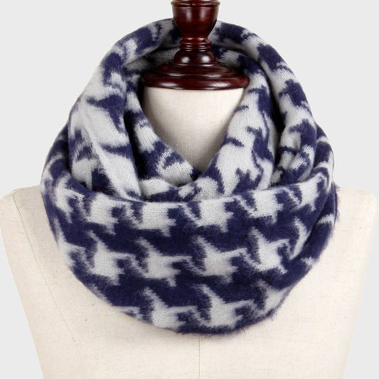 2-in-1 Houndstooth Infinity Scarf Bundle Navy Gray & Brown Beige Winter Wrap