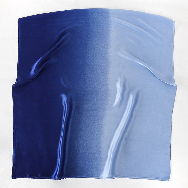 Blue Ombre Satin Scarf Shawl Two-Tone Navy Light Blue Fashion Wrap
