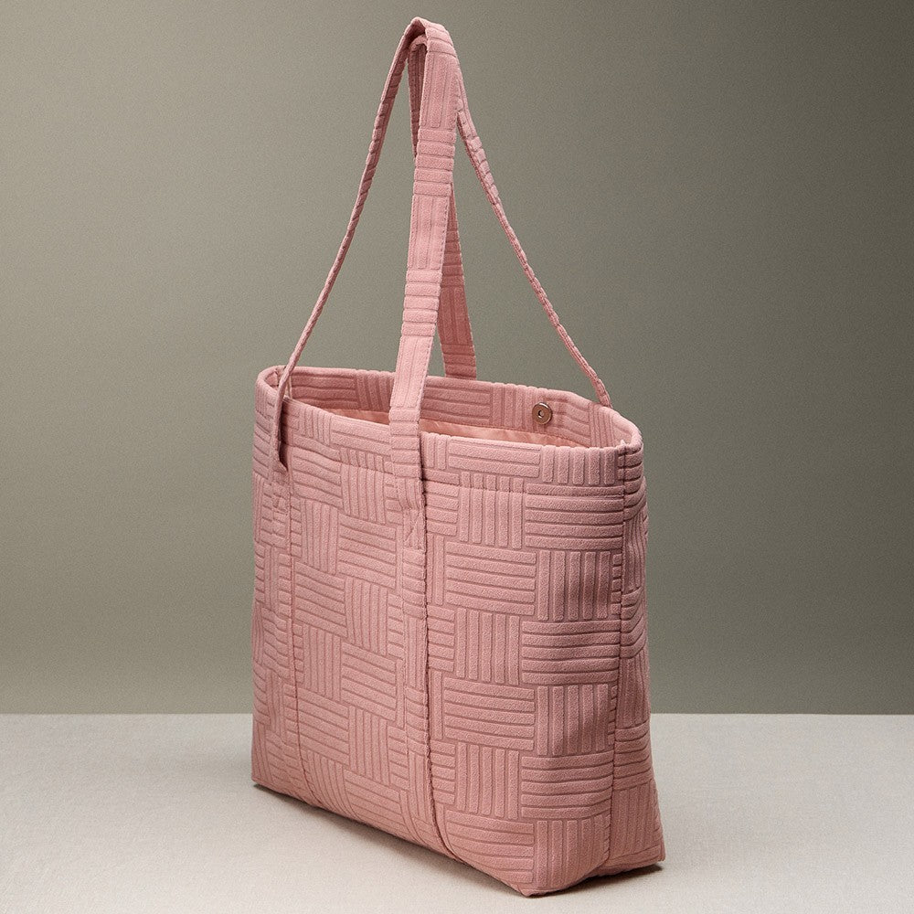 Pink Quilted Tote Bag Women's Large Shoulder Basket Weave Plush Texture